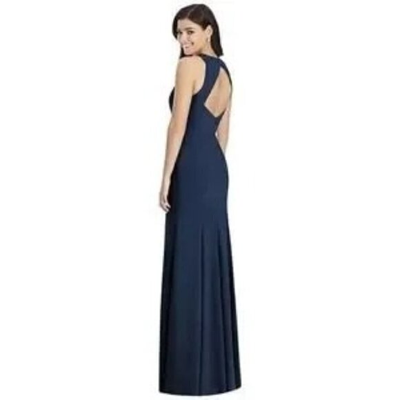 Dessy Womens Diamond Cutout Back Trumpet Gown with Front Slit Style 3029 NWT - Picture 1 of 6